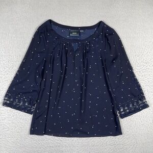 Anthropologie Meave Shirt Womens 4 Blue Stars Keyhole Sheer Blouse Career Casual